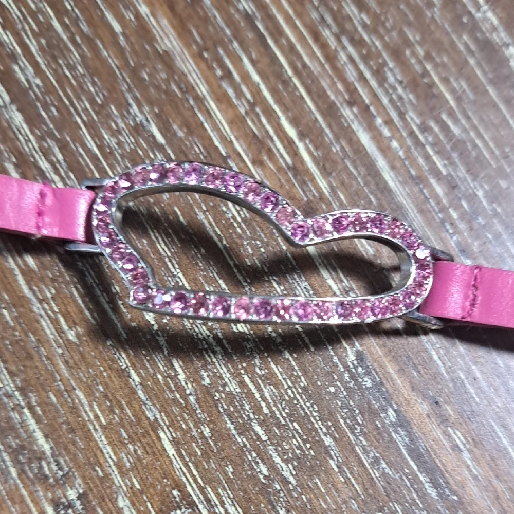 Heart Jewelry Bracelet Women’s Teens Pink Rhinestone Fashion Faux Leather Strap